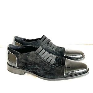 Girotti Men`s Oxford Shoes 6434 Luxury Suede Patent Leather Italian Sz 41 9.5
